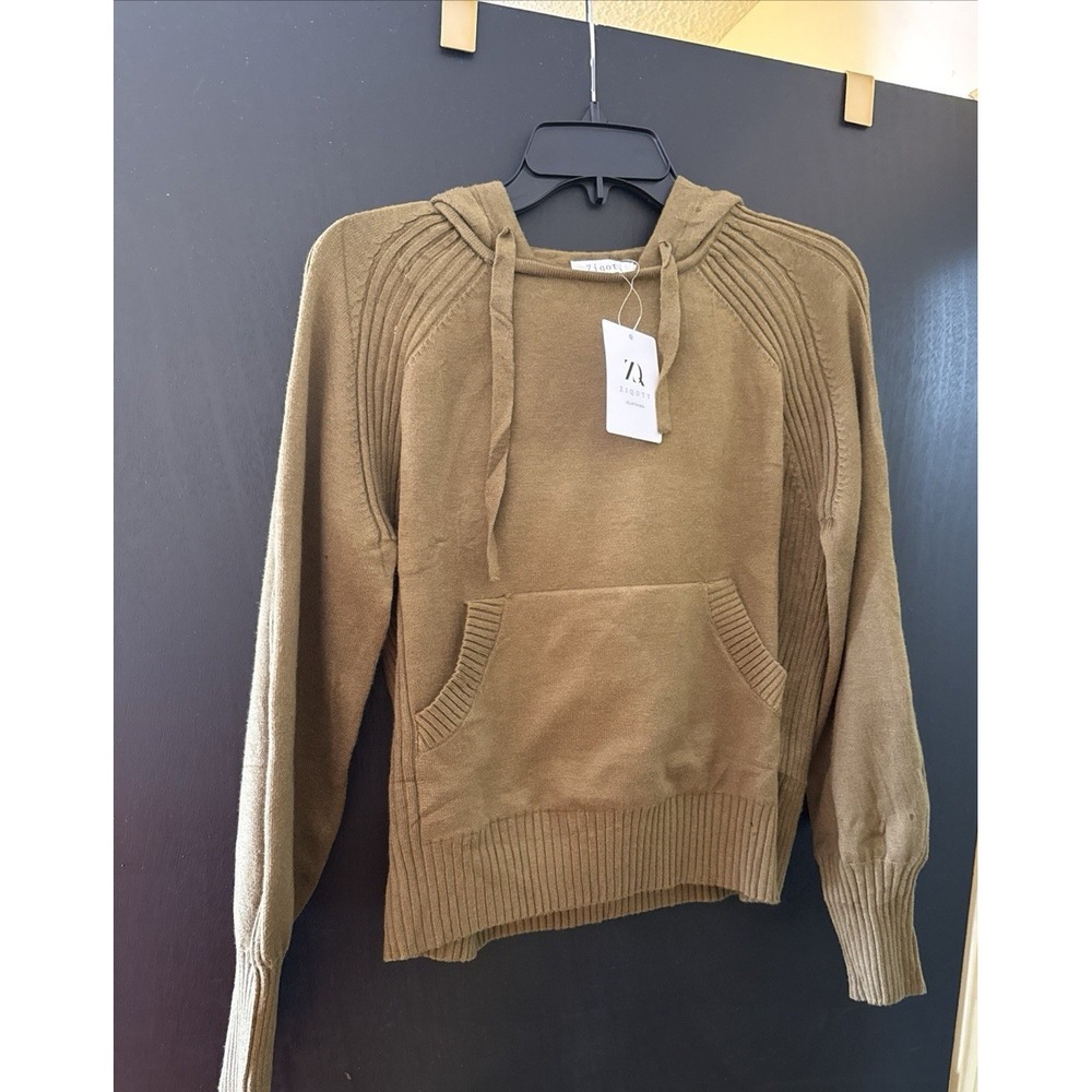 ZQ Ziqoty Women's‎ Small Olive Green Knitted Hooded Sweater